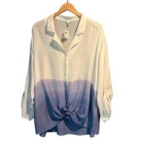 NWT Cato Size 18/20 W Blouse White and Blue Dye Dipped  Retro Boho Button Up